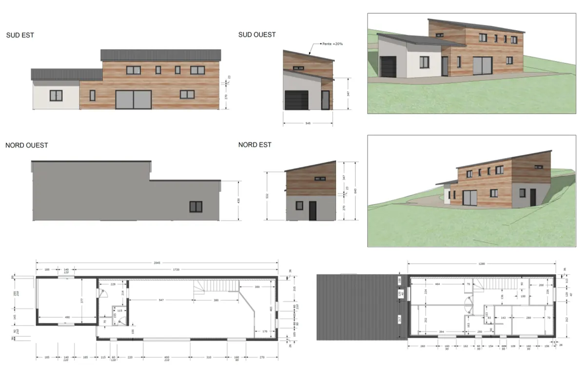 Maison à ossature bois – Avant-projet : plans et perspectives