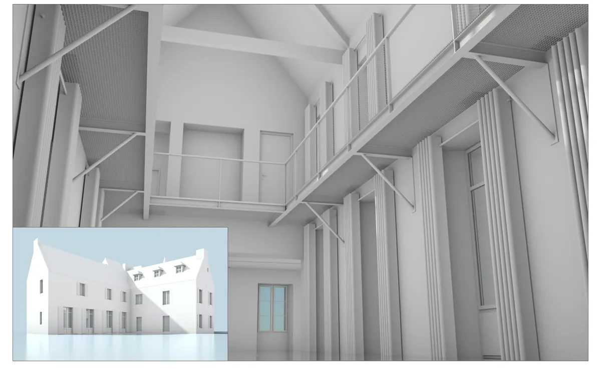 Volume intérieur sous charpente – Rendu